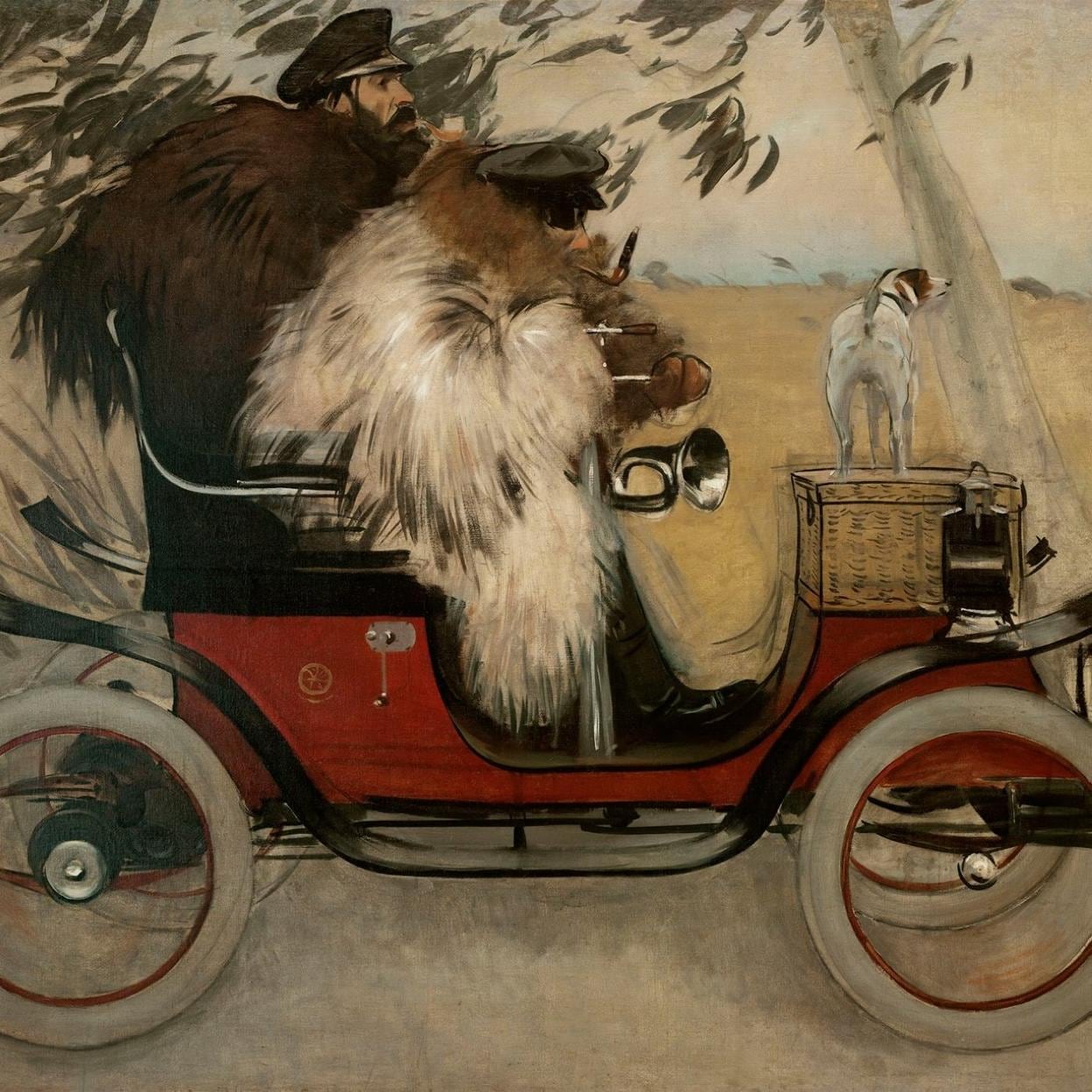 'Ramón Casas y Pere Romeu en un automóvil', obra de Ramón Casas. 