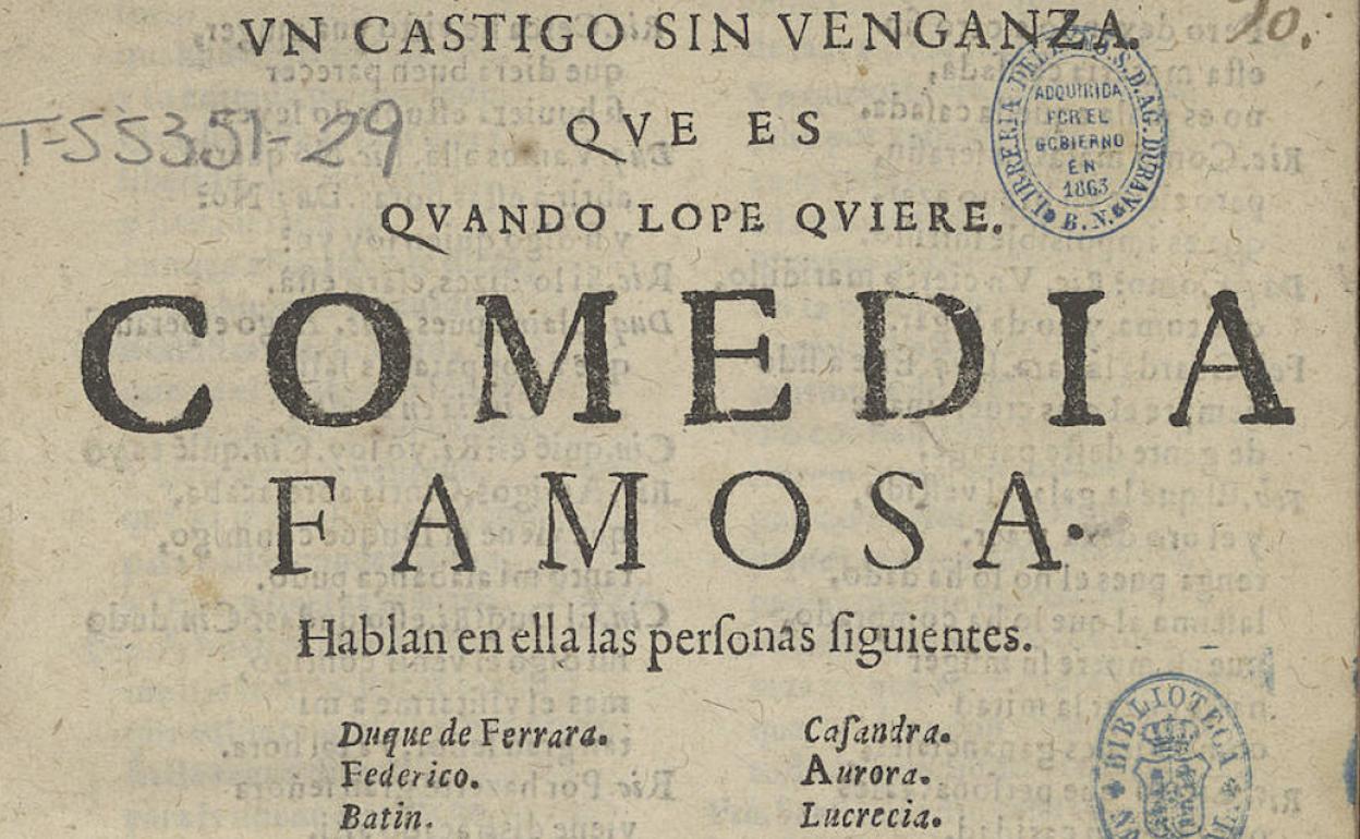 Portada de la edición pirata de la tragedia de que Lope de Vega escribió en 1631. 