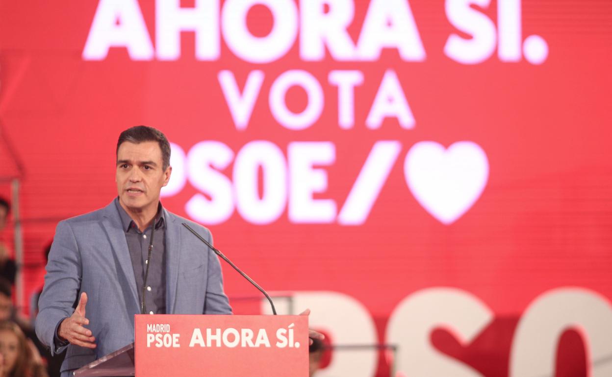 Pedro Sánchez durante un mitin del PSOE.