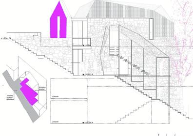 Imagen secundaria 1 - Sala de exposiciones actual, plano de alzado con las tres plantas y fachada del Ayuntamiento, que sera rehabilitada. 