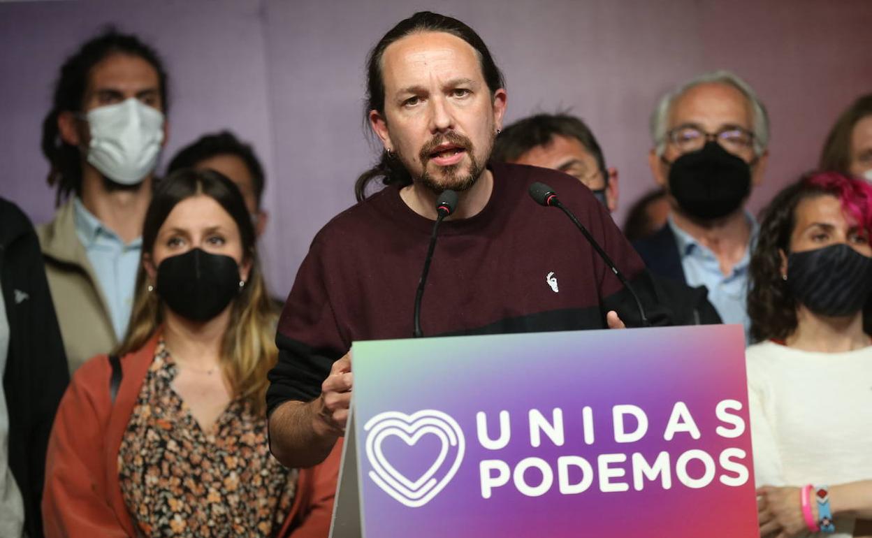 Pablo Iglesias, durante la noche electoral del 4-M.