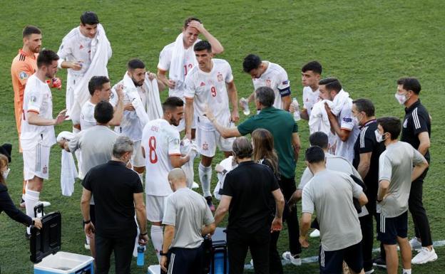 Luis Enrique da órdenes a sus jugadores en el partido ante Eslovaquia. 