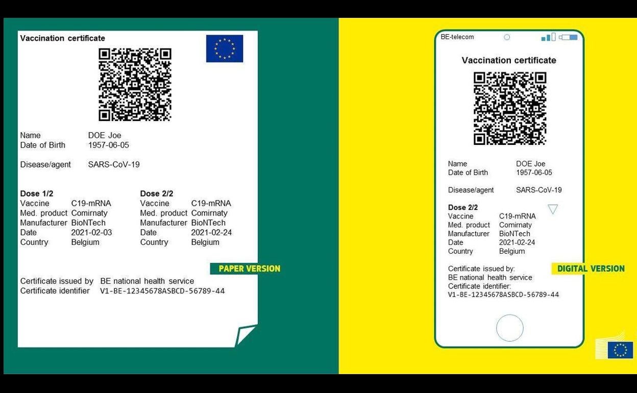 Prototipo del pasaporte Covid de la UE. 