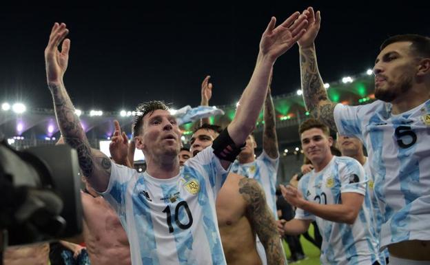 Messi, durante la celebración argentina por la conquista de la Copa América.