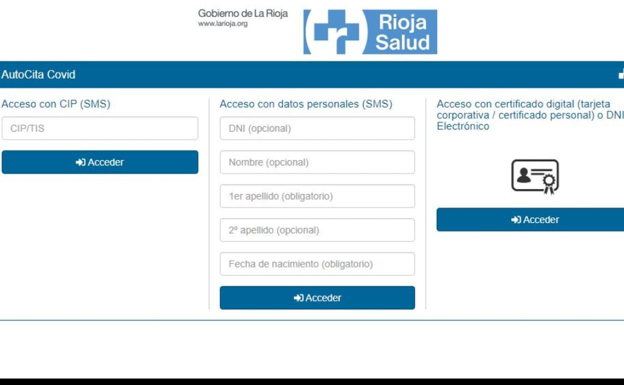 Un pantalllazo de la web para obtener la cita. 