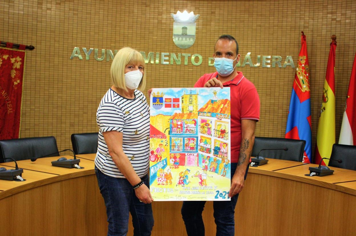 Mínguez y Olarte sostienen el cartel de las próximas fiestas. 
