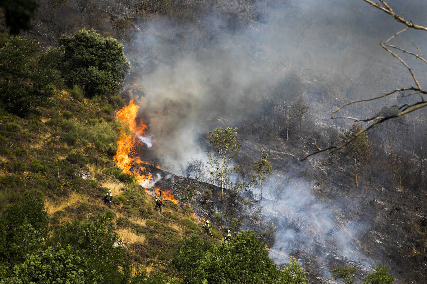 Las labores de extinción del incendio forestal de Ezcaray continuarán durante toda la noche del sábado al domingo y contarán con el apoyo de la UME