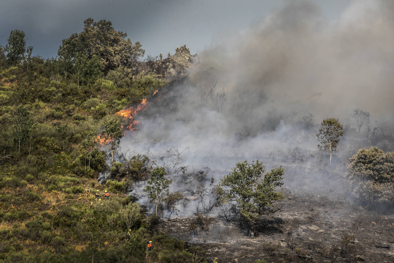 Las labores de extinción del incendio forestal de Ezcaray continuarán durante toda la noche del sábado al domingo y contarán con el apoyo de la UME