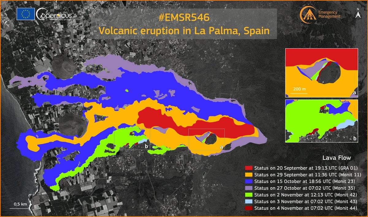 Imagen de la misión Copernicus donde se aprecia cómo ha crecido la superficie de la isla.