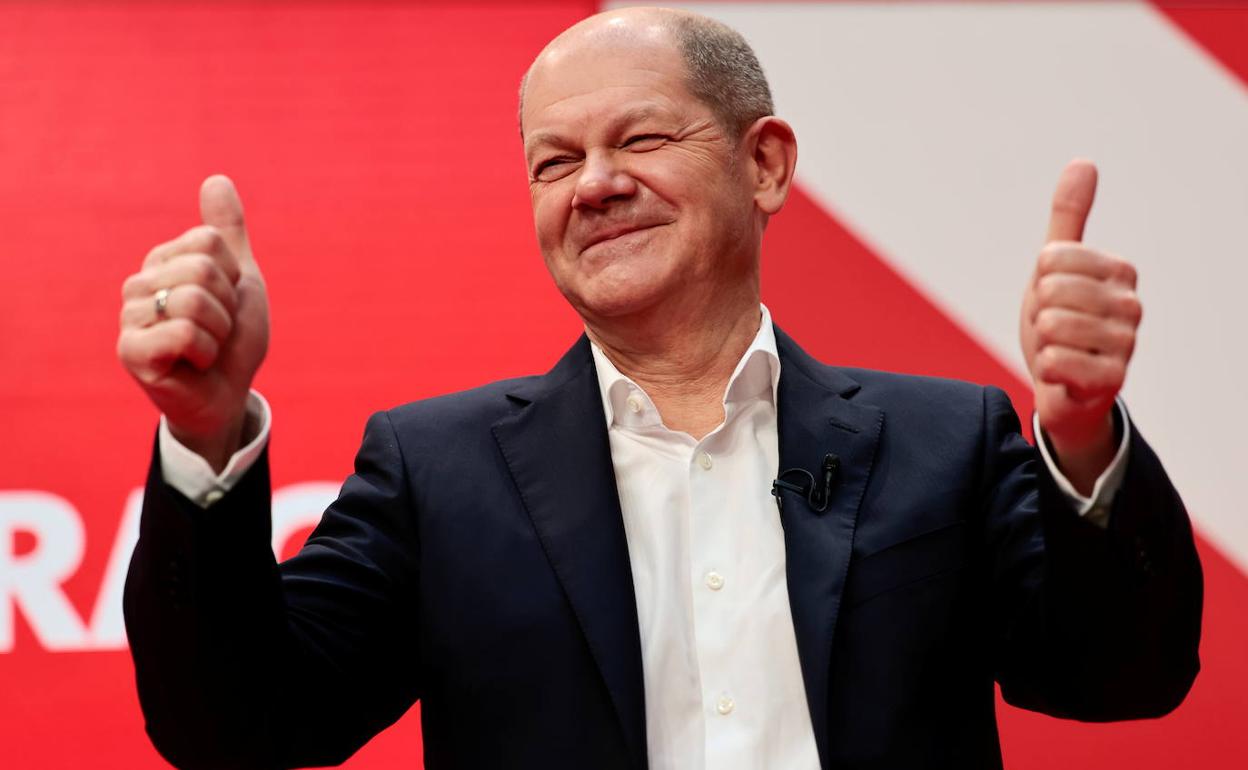 Olaf Scholz, durante el acto de su partido este sábado.