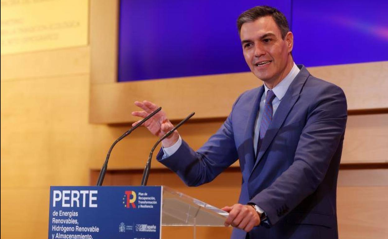 El presidente del Gobierno, Pedro Sánchez, en la presentación del PERTE de renovables. 