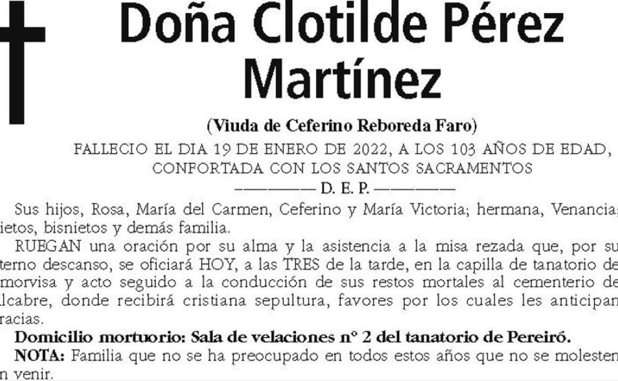Tras más de un siglo de vida, Clotilde falleció el pasado 19 de enero