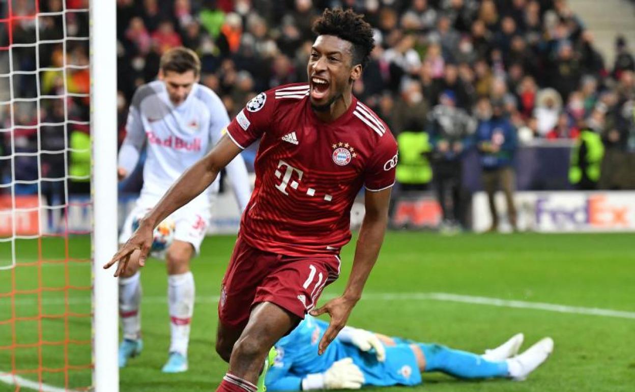 Kingsley Coman celebra el gol del empate del Bayern. 