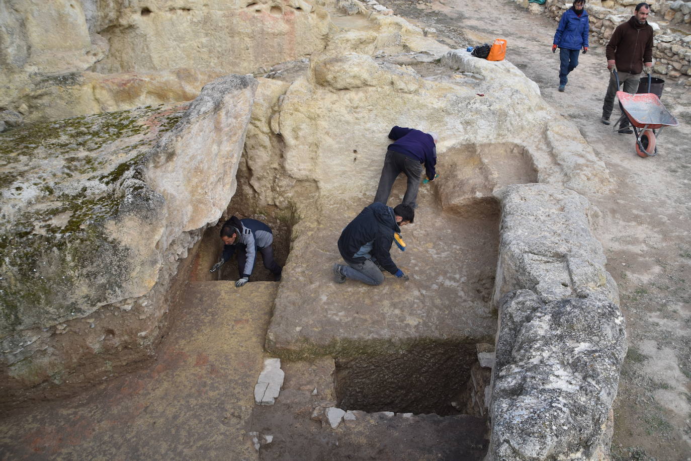 La campaña de mantenimiento del yacimiento arqueológico de Contrebia Leucade ha concluido con importantes novedades como el hallazgo de un lagar en el sector norte. 