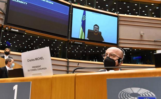 Volodimir Zelenski, en su intervención ante la Eurocámara. 