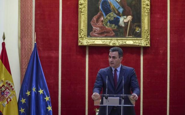 El presidente del Gobierno, Pedro Sánchez, interviene en el acto institucional de homenaje a las víctimas del terrorismo en la Real Academia de Bellas Artes de San Fernando (Madrid) 