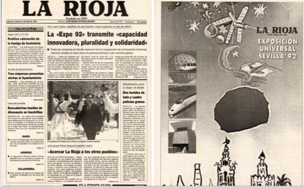 Portada de Diario LA RIOJA y suplemento especial en el inicio de la EXPO 92.