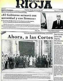 Imagen secundaria 2 - Reivindicación. Imágenes de pegatinas, folletos reivindicativos de la época, junto a una portada de Diario LA RIOJA. 