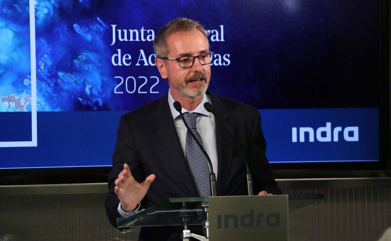 El presidente de Indra, Marc Murtra, en la junta del pasado jueves. 