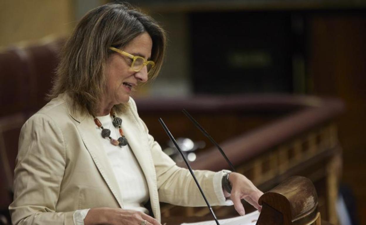 La ministra de Transición Ecológica, Teresa Ribera, durante su comparecencia en el Congreso de los Diputados. 