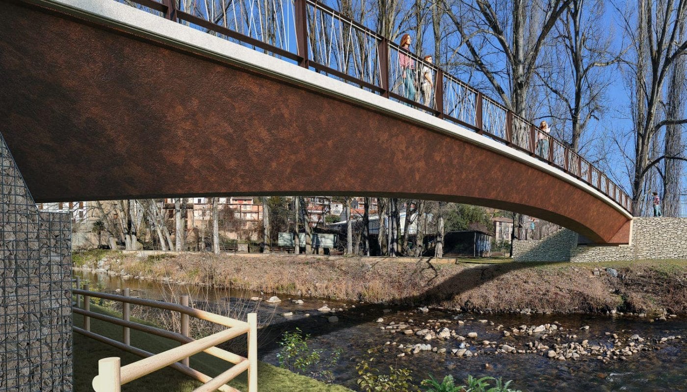 Simulación de la pasarela peatonal sobre el Iregua en Torrecilla. 