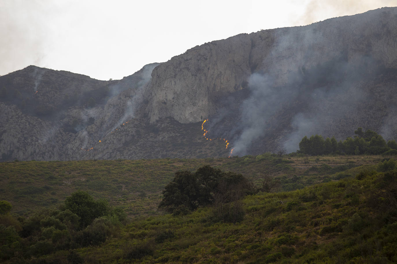 Avance del incendio forestal en Vall d´Ebo, en la provincia de Alicante.