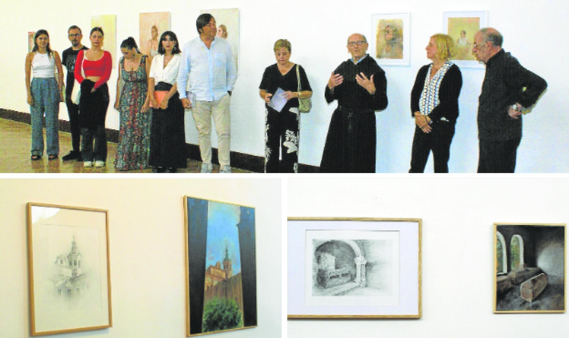 Inauguración. Pedro Merino, entre Almudena Martínez y Raquel Monje, se dirige a los asistentes en la apertura de la exposición, junto a los cinco estudiantes protagonistas de la misma. 