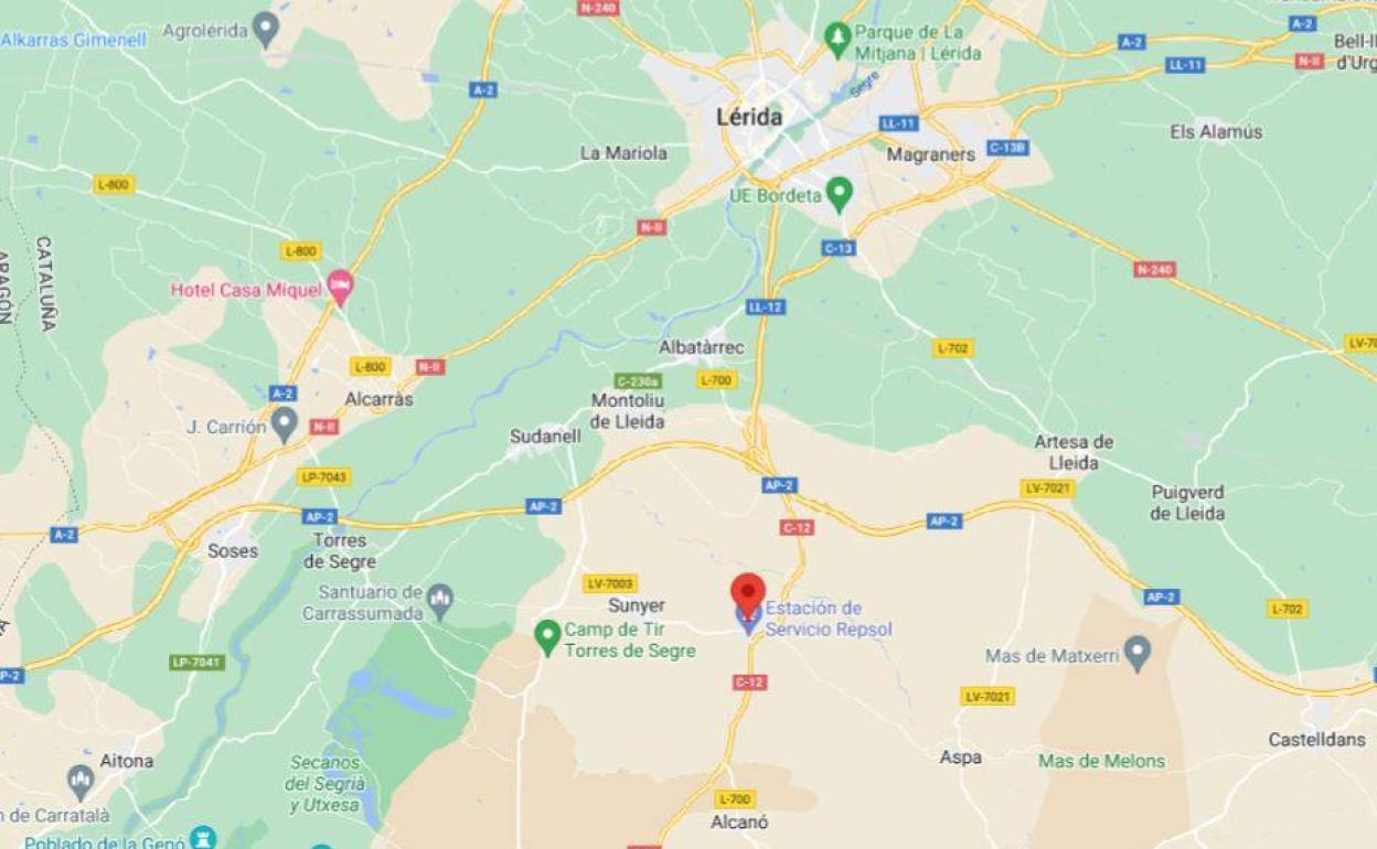 Imagen de Google maps de la localización de Alfés