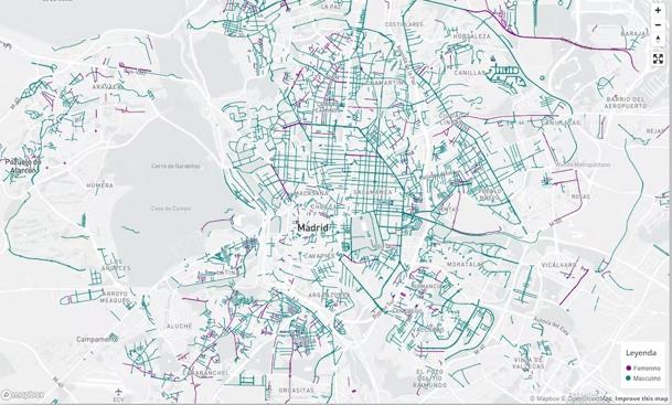 Mapa interactivo de la web Ciudades con Género.