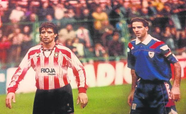 Imagen principal - Arriba, Fernando el día de su debut; abajo con su hijo Pablo en brazos y en un partido con el Logroñés, ante el alavés. 