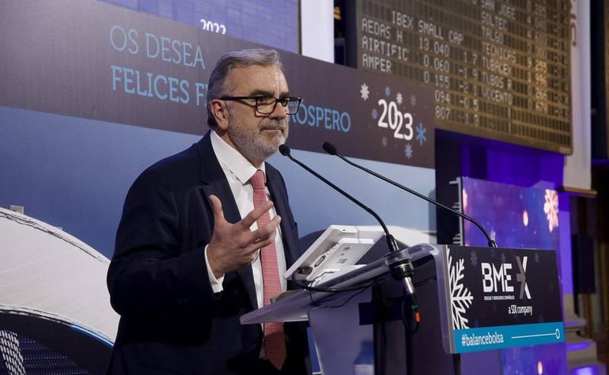 Javier Hernani, CEO de Bolsas y Mercados Españoles (BME), durante la presentación del Informe de Mercado 2022. 