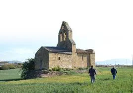 Vista de la ermita de San Román de Ajuarte, en la parcela de cereal.