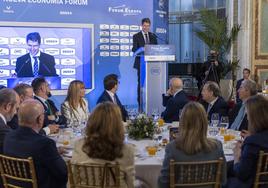 Gonzalo Capellán, durante su intervención en el desayuno informativo organizado por Nueva Economía Fórum, en Madrid.