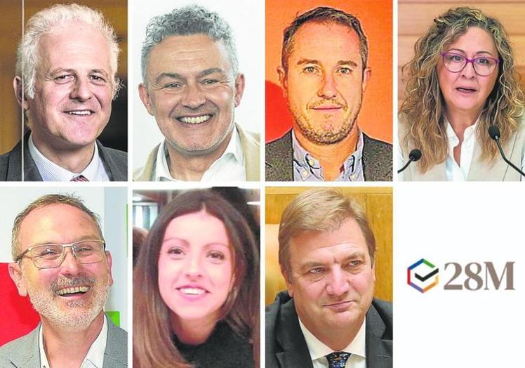 Hermoso de Mendoza (PSOE), Escobar (PP), Peña (Cs), Castro (IU-Podemos), Antoñanzas (PR+ E), Jiménez (Vox) y Bretón (Por La Rioja).