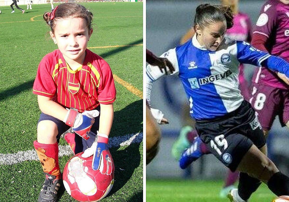 Sara Carrillo en su etapa escolar y en la actualidad.