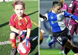 Sara Carrillo en su etapa escolar y en la actualidad.