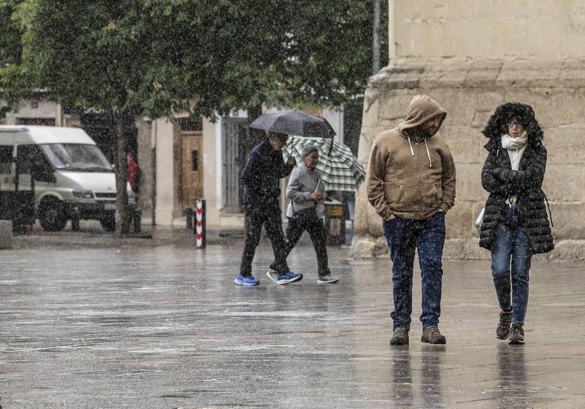 Lluvia en el centro de Logroño el pasado 14 de mayo.