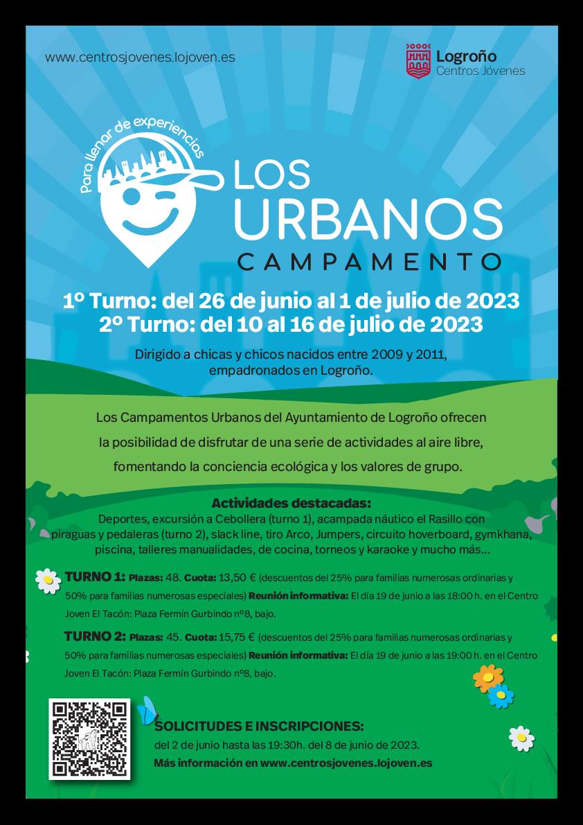Cartel de los campamentos urbanos 'Urban Camps 2023' de Logroño.