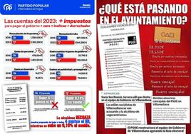 Carteles que el PP de Villamediana ha exhibido durante la anterior legislatura criticando a PSOE y PR+.