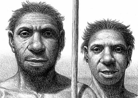 Imagen secundaria 1 - Homo heidelbergensis adulto y joven y félido con dientes de sable.