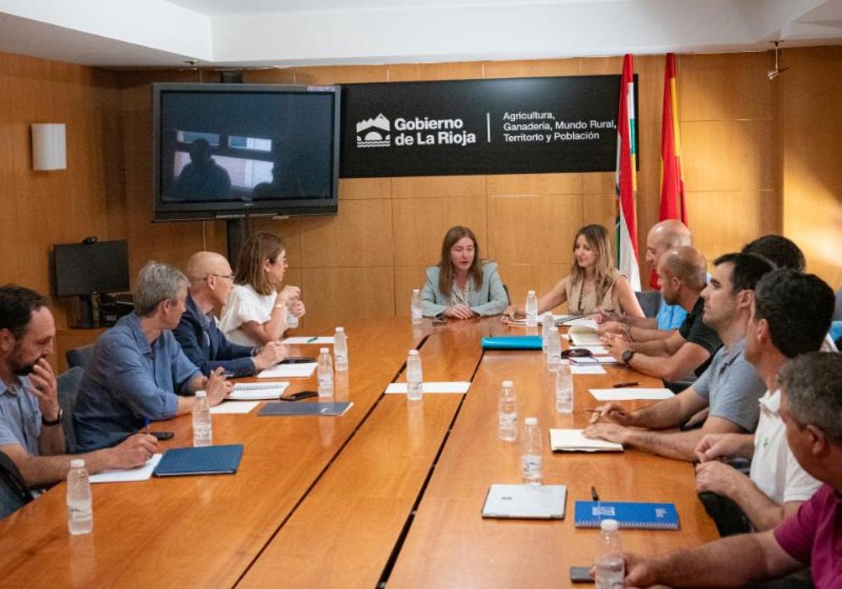 La consejera de Agricultura, Noemí Manzanos, ayer con profesionales agrarios de La Rioja.