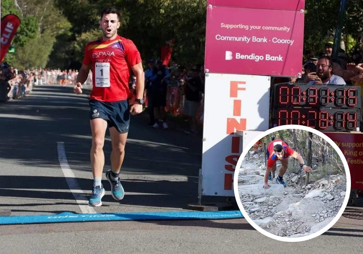 Jorge Hernáez cruza la meta de Pomora. En el detalle, el riojano sube una pendiente.