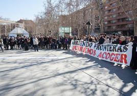 Manifestación en favor de los refugiados en 2018 en la plaza del Ayuntamiento.