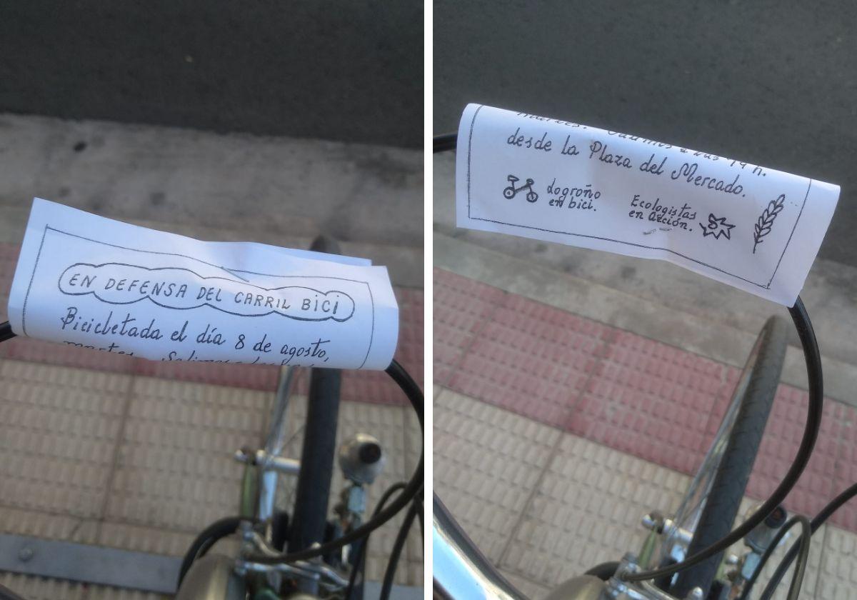 Convocatoria colocada en una bicicleta.