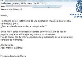 Ejemplo de correo enviado por los estafadores.