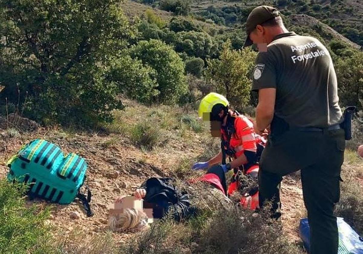 Agentes forestales en el momento del rescate.