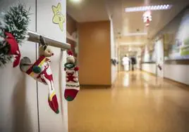 Motivos navideños en una de las plantas del hospital San Pedro.