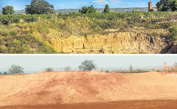 Imagen de la cantera en octubre de 2021 y, en la actualidad, limpio el terreno. 