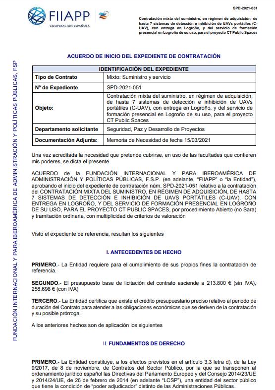 Convocatoria de uno de los contratos investigados. 