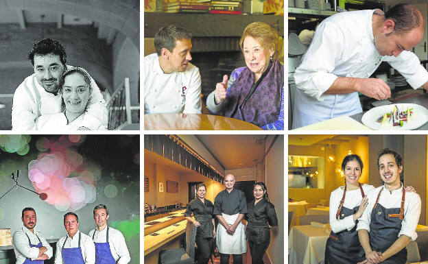 Baquedano y Sánchez; Paniego y su madre Marisa; Ignacio Echapresto, equipo de Nublo; equipo fundacional de Kiro Sushi; e Iñaki Murúa y Carolina Sánchez. 